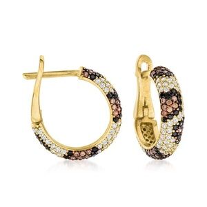 Ross-Simons Leopard CZ Hoop Earrings 18K Gold over Sterling Silver Rhinestones